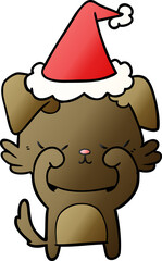 cute gradient cartoon of a dog wearing santa hat