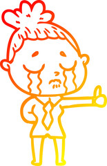 warm gradient line drawing cartoon crying businesswoman