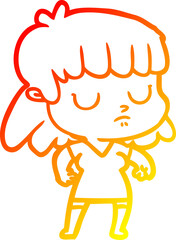 warm gradient line drawing cartoon indifferent woman