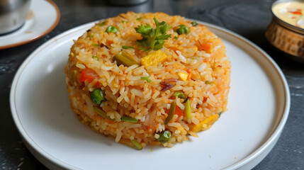 Delicious vegetable fried rice on a plate
