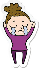 sticker of a cartoon crying woman