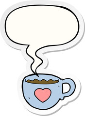 I love coffee cartoon cup and speech bubble sticker