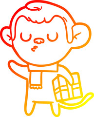 warm gradient line drawing cartoon calm monkey