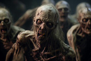 Ai generated picture of many dangerous angry creatures, zombie apocalypse