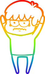 rainbow gradient line drawing annoyed cartoon boy