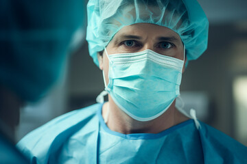 Generative IA picture modern operating room in futuristic surgery clinic team of professionals operating patient