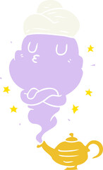 cute flat color style cartoon genie rising out of lamp