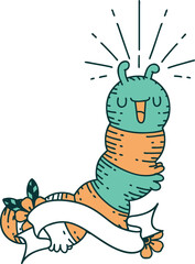 banner with tattoo style happy caterpillar
