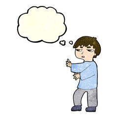 cartoon man gesturing with thought bubble