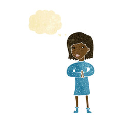 cartoon calm woman with thought bubble