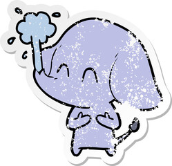 distressed sticker of a cute cartoon elephant spouting water