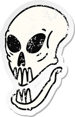 distressed sticker cartoon doodle of a skull head