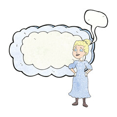 speech bubble textured cartoon victorian woman in dress