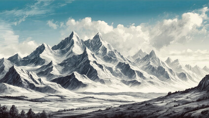 Obraz premium Mountain landscape, illustration artwork, snowy mountain