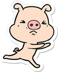 sticker of a cartoon annoyed pig running