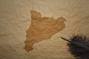 map of catalonia on a old paper background with old pen