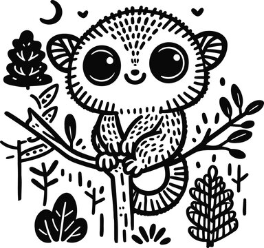 cute tarsier sitting on tree branch clip art preview