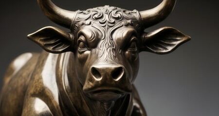 Fototapeta na wymiar Elegant bronze bull sculpture, perfect for a modern or traditional setting