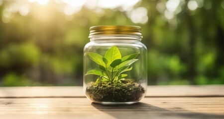  A tiny plant in a jar, a symbol of growth and resilience