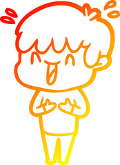 warm gradient line drawing cartoon laughing boy