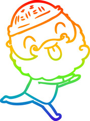 rainbow gradient line drawing running man with beard sticking out tongue