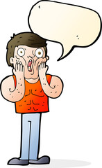 cartoon shocked gym man with speech bubble