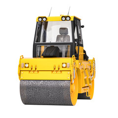 Isolated yellow road roller on white background - 751563039