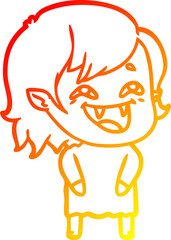 warm gradient line drawing cartoon laughing vampire girl