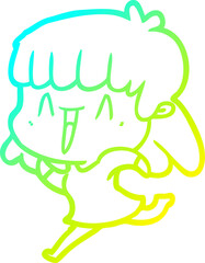 cold gradient line drawing cartoon woman
