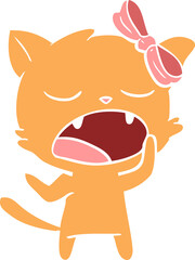 flat color style cartoon yawning cat