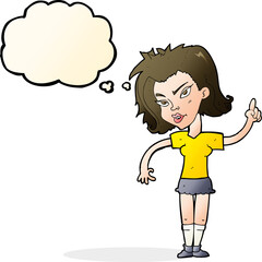 cartoon woman with idea with thought bubble