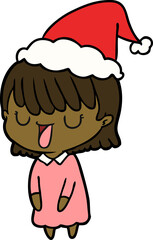 line drawing of a woman wearing santa hat