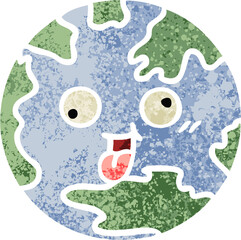 retro illustration style cartoon planet earth