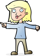 cartoon happy woman pointing