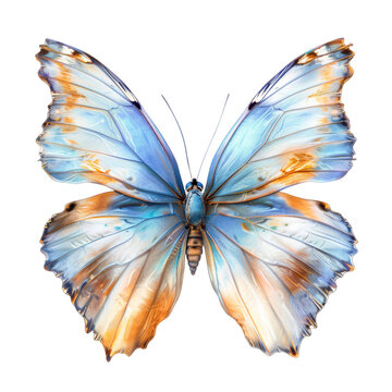 Blue and Orange Butterfly Flying Through the Air, Transparent Background, Cut Out © Viktoriia