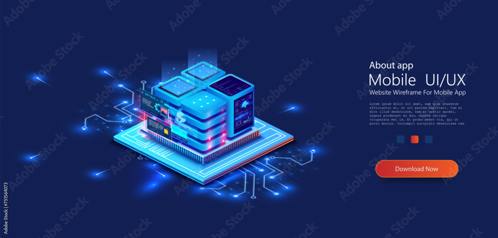 Leinwandbilder futuristic isometric of data center with server racks and glowing network connections. concept big d