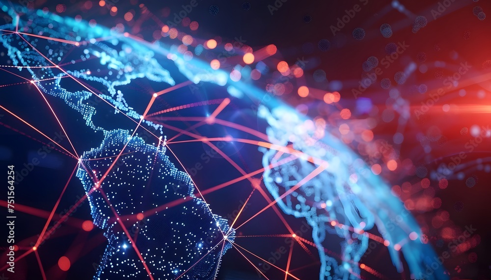 Poster abstract digital world map, concept of global networks and connectivity, information exchange and te