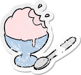 distressed sticker of a cartoon ice cream dessert