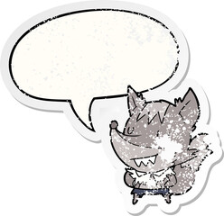 cartoon halloween werewolf and speech bubble distressed sticker