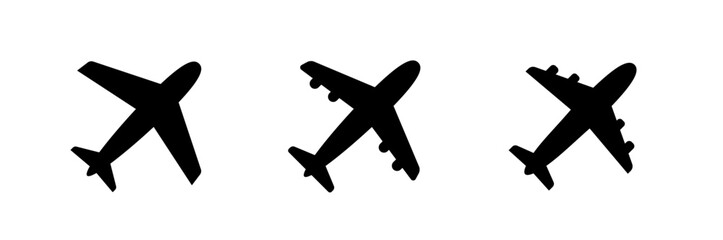 Airplane icon. Black airplane icon collection. Vector illustration.