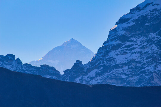 Mount Makalu, 4th highest mountain in the world rises a few kilometers away in the Makalu barun himal, visible from the Gokyo ri ascent in the upper Khumbu region, Nepal