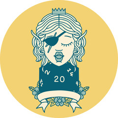 elf rogue character with natural twenty dice roll icon