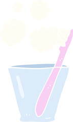 flat color illustration of a cartoon toothbrush in glass