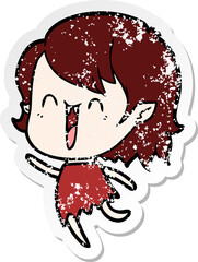 distressed sticker of a cute cartoon happy vampire girl