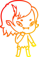 warm gradient line drawing cartoon friendly vampire girl considering