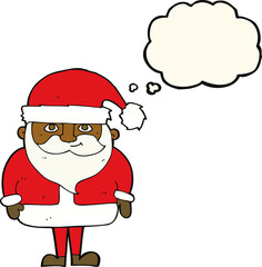 cartoon happy santa claus with thought bubble