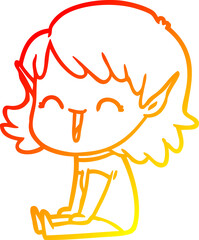 warm gradient line drawing cartoon elf girl