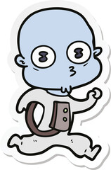 Fototapeta premium sticker of a cartoon weird bald spaceman running