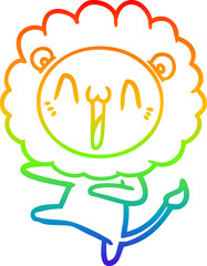 rainbow gradient line drawing happy cartoon lion