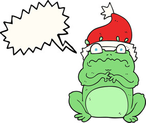 speech bubble cartoon frog in christmas hat